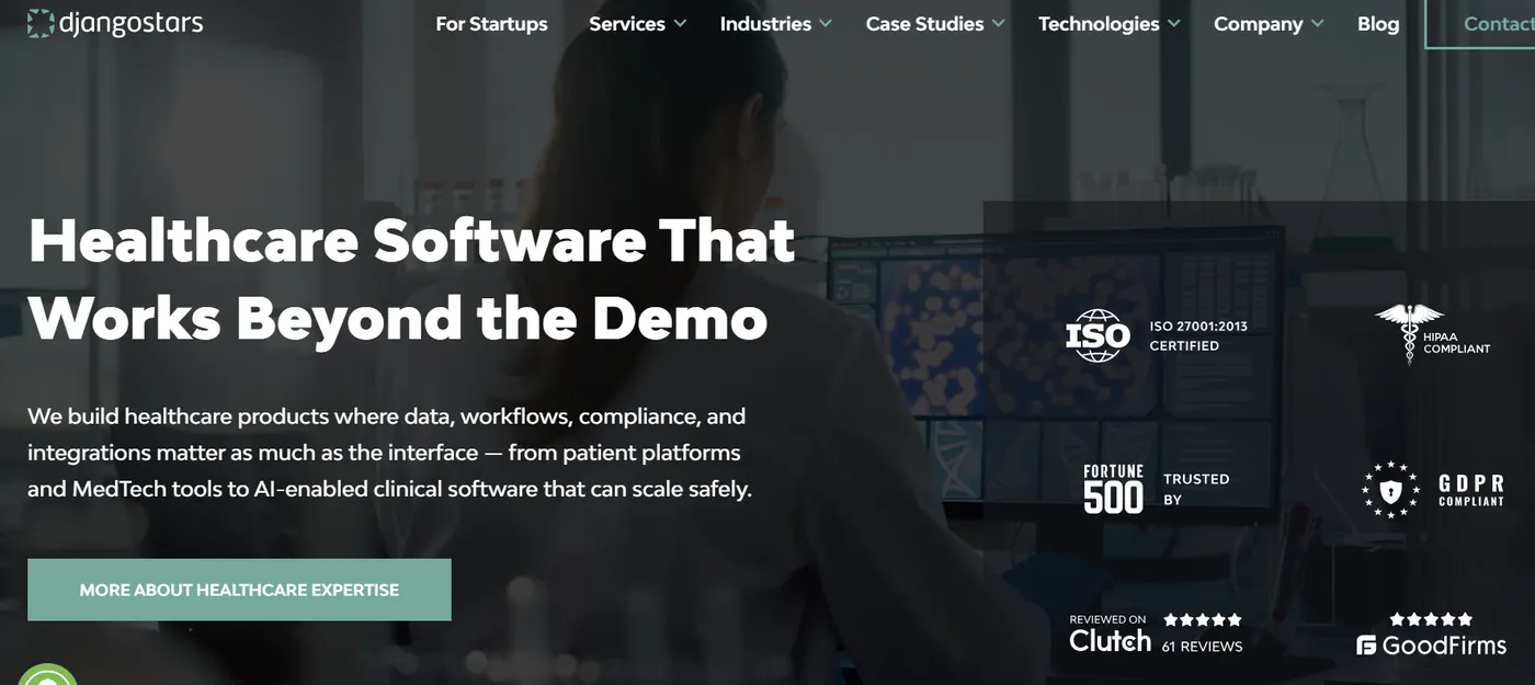 Django Stars homepage: Python and Django engineering for data-heavy products