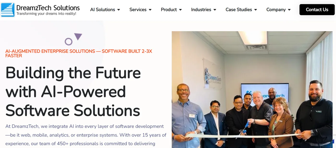 Dreamztech homepage: AI-enabled software development across industries