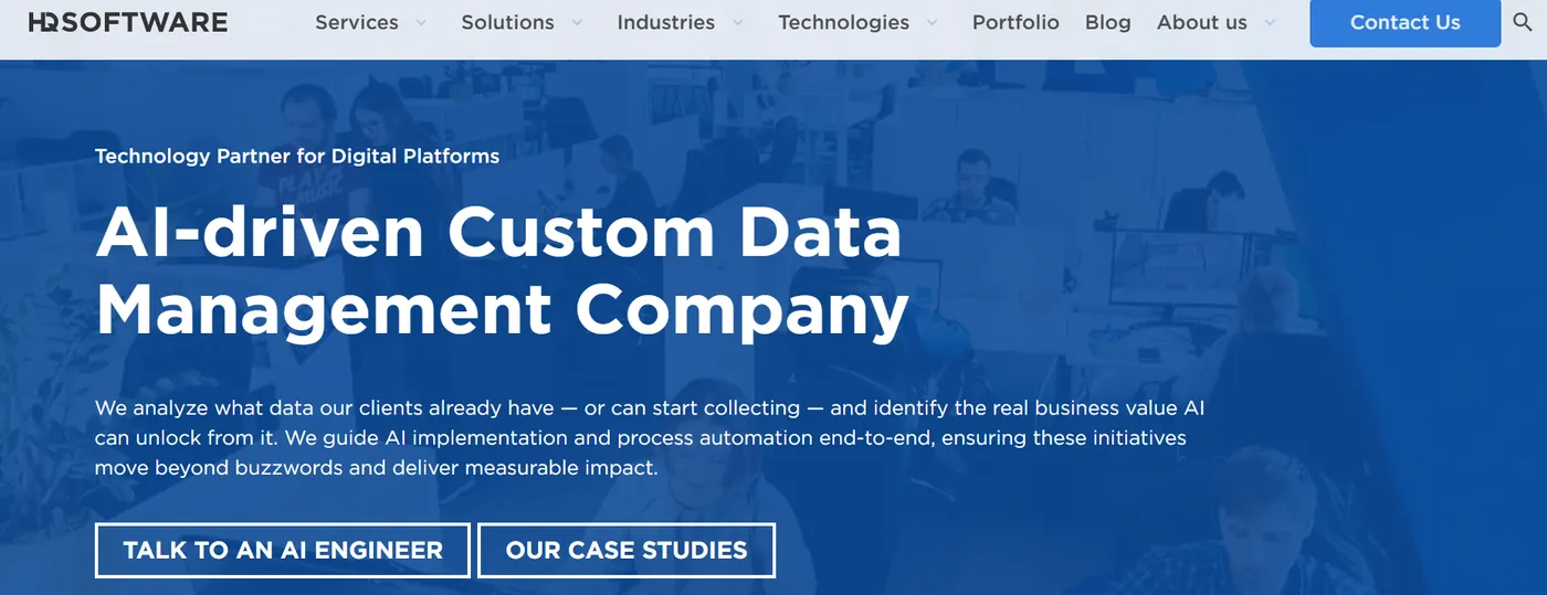 HQSoftware homepage: software and AI solutions backed by discovery