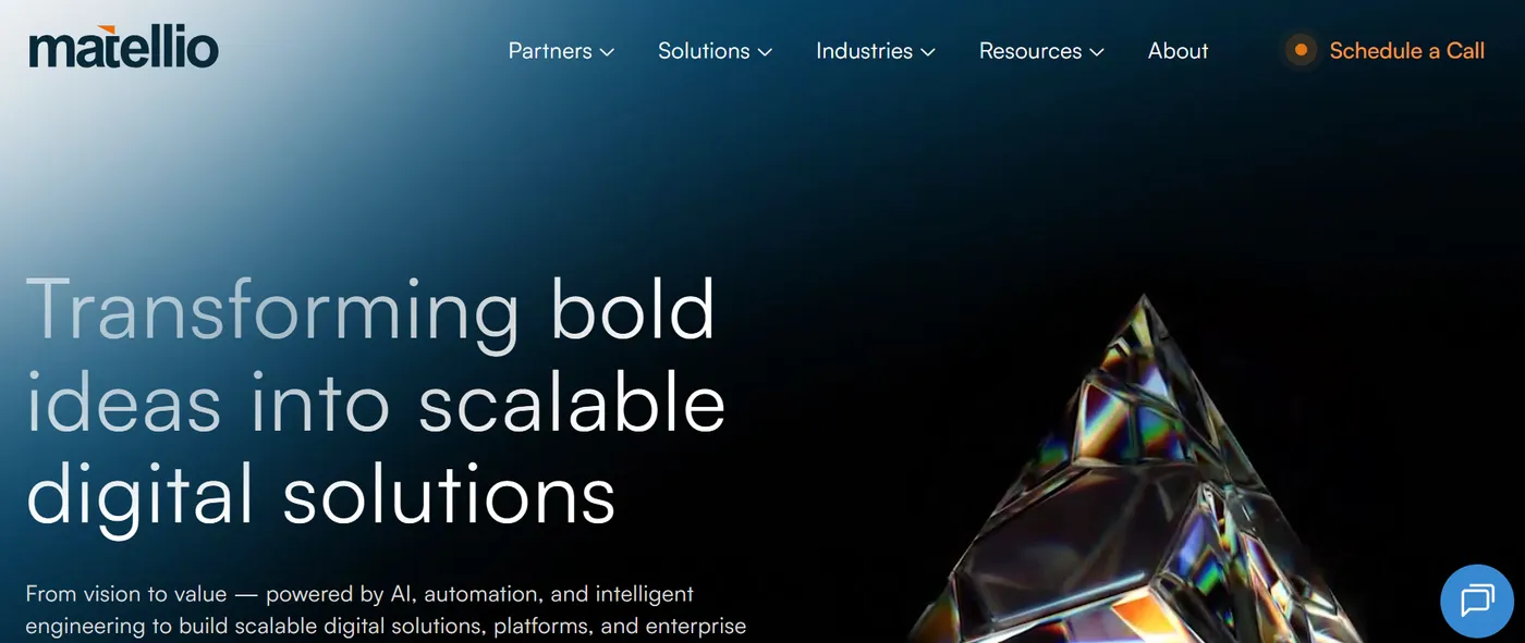 Matellio homepage: engineering-led custom software development