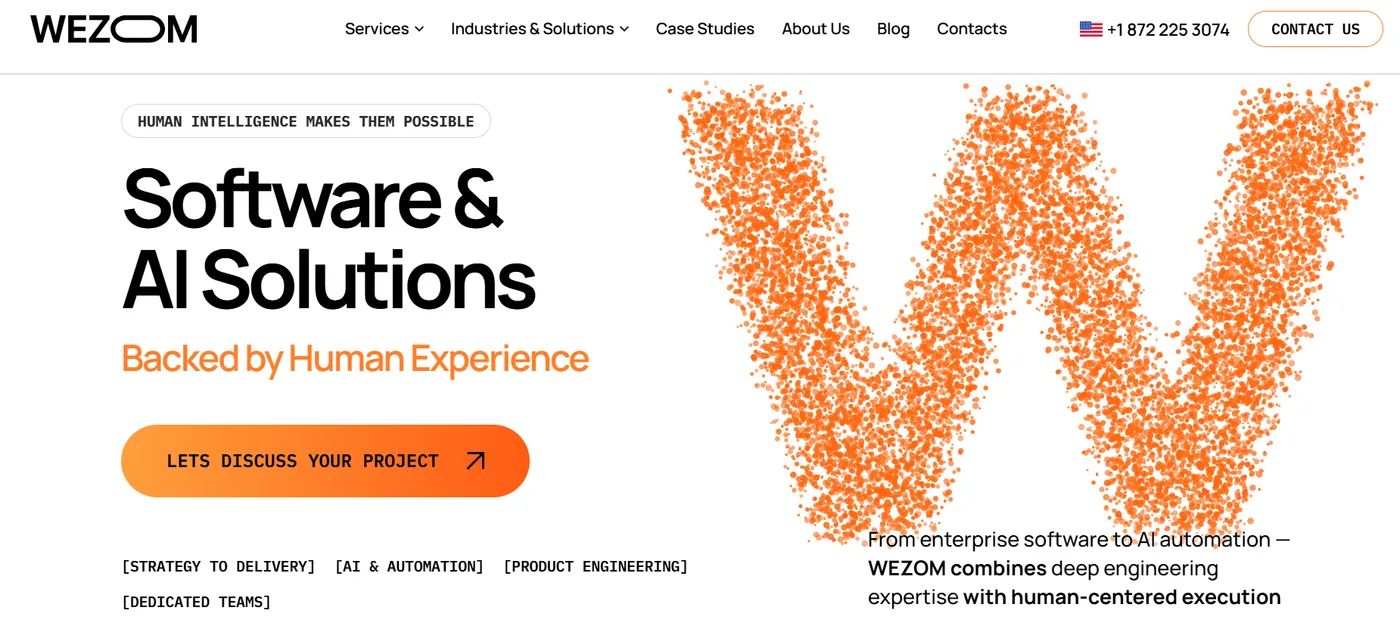 Wezom homepage: custom software for logistics and manufacturing